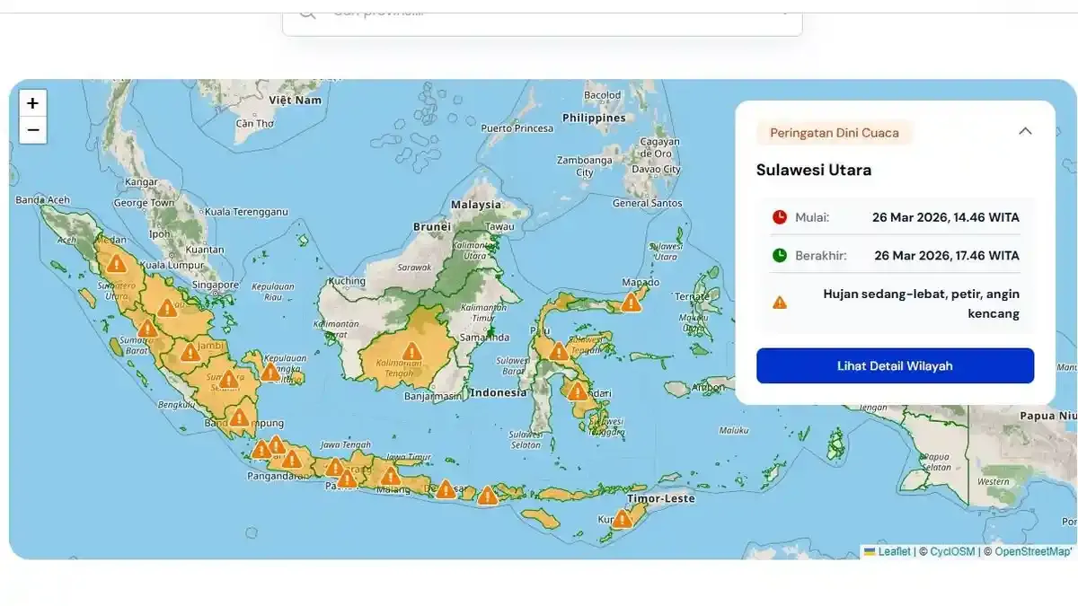 22 Provinsi Ini Diguyur Hujan Lebat, Cek Peringatan Dini BMKG Cuaca Besok (26/10)