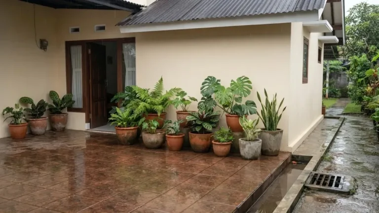 9 Cara Menata Pot Tanaman agar Air Hujan Tidak Menggenang di Teras, Teras Kering dan Tanaman Tetap Tertata