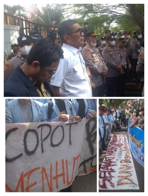 Aspirasi Tak Didengar, Ratusan Mahasiswa UNRI Kembali Kepung DPRD Riau Desak Copot Menhut