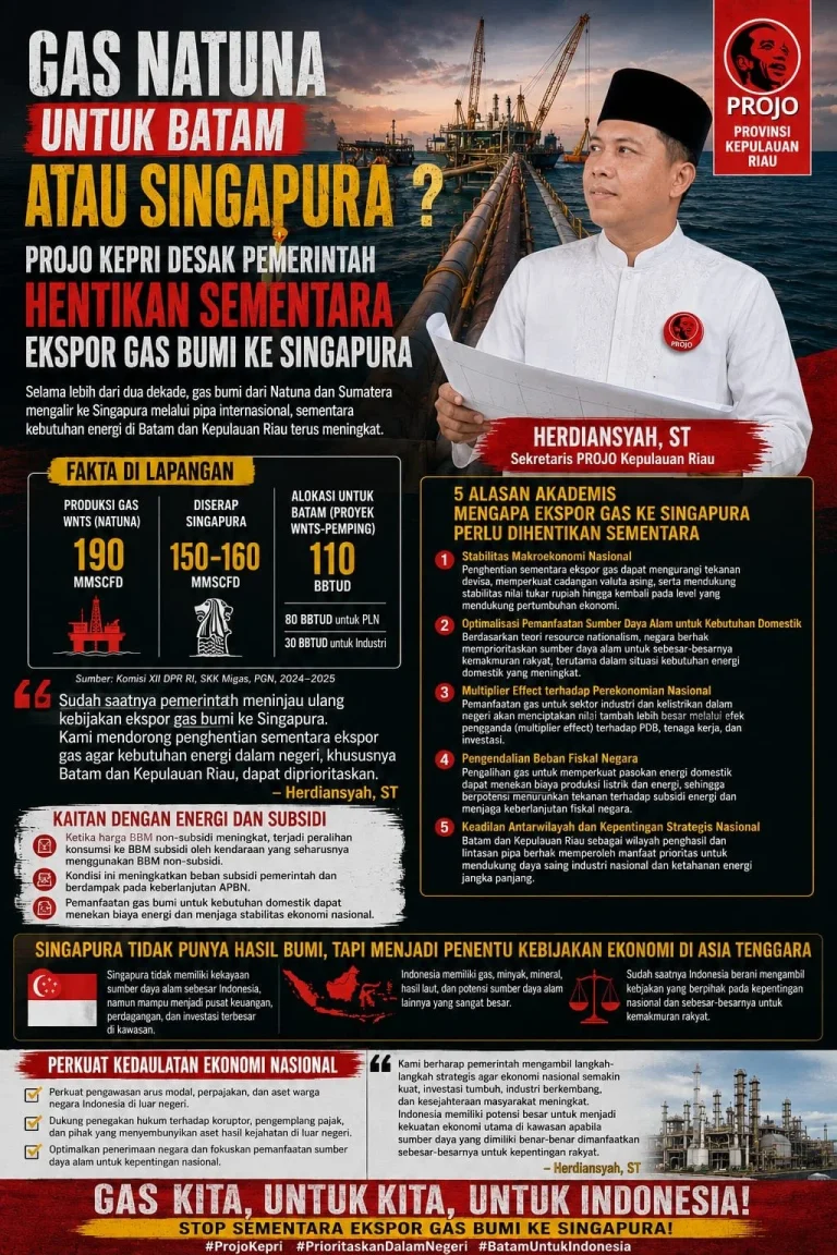 Batam Jadi Pusat Energi Baru: Gas Natuna Mengalir, Investasi US$500 Juta Masuk, Singapura Mulai Waswas