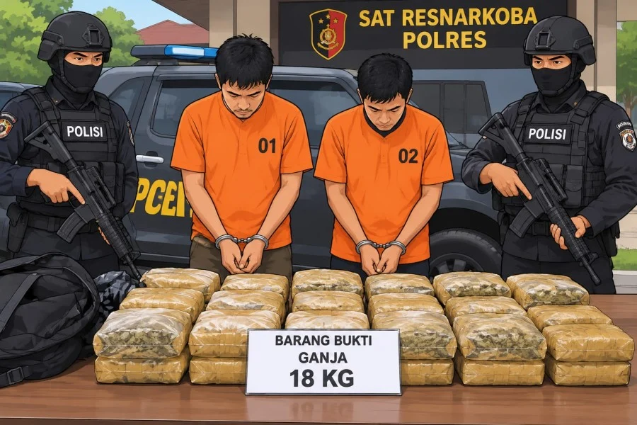 Dua Pria di Kuansing Ditangkap Polisi Sita 18 Kg Ganja, Terancam Hukuman Mati