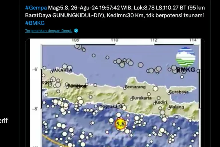 Gempa M 5,4 Guncang Barat Daya Gunungkidul Malam Ini, Getaran Terasa hingga 14 Wilayah Jateng dan Jatim